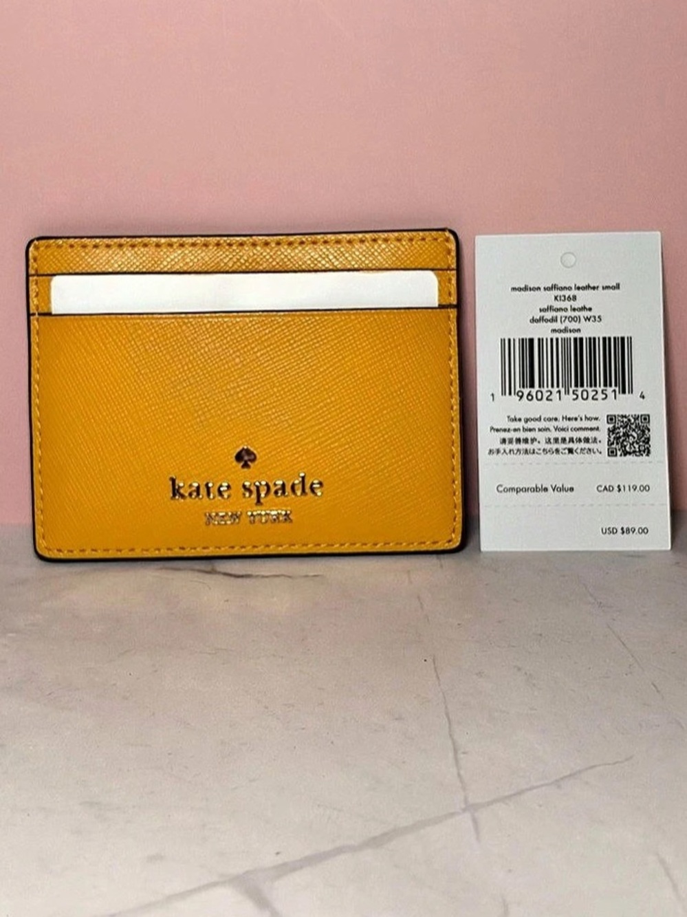 💛 Kate Spade Saffiano Leather Card Holder in Daffodil NWT